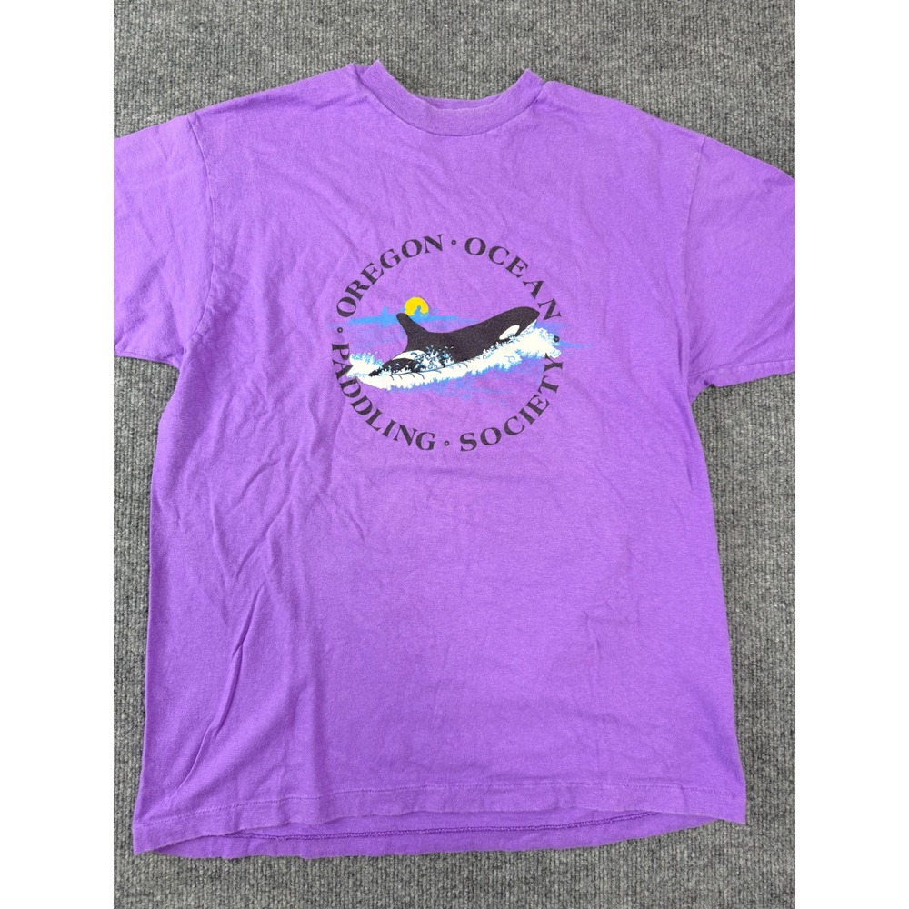 Vintage 90s Hanes Beefy-T Oregon Ocean Paddling Society Orca Shirt Purple Large